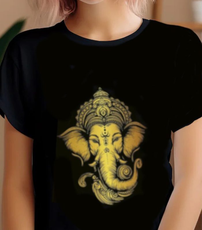 Ganesh-Classic-Black-Half-Sleeve-Women Round-Neck-Printed-T-Shirt